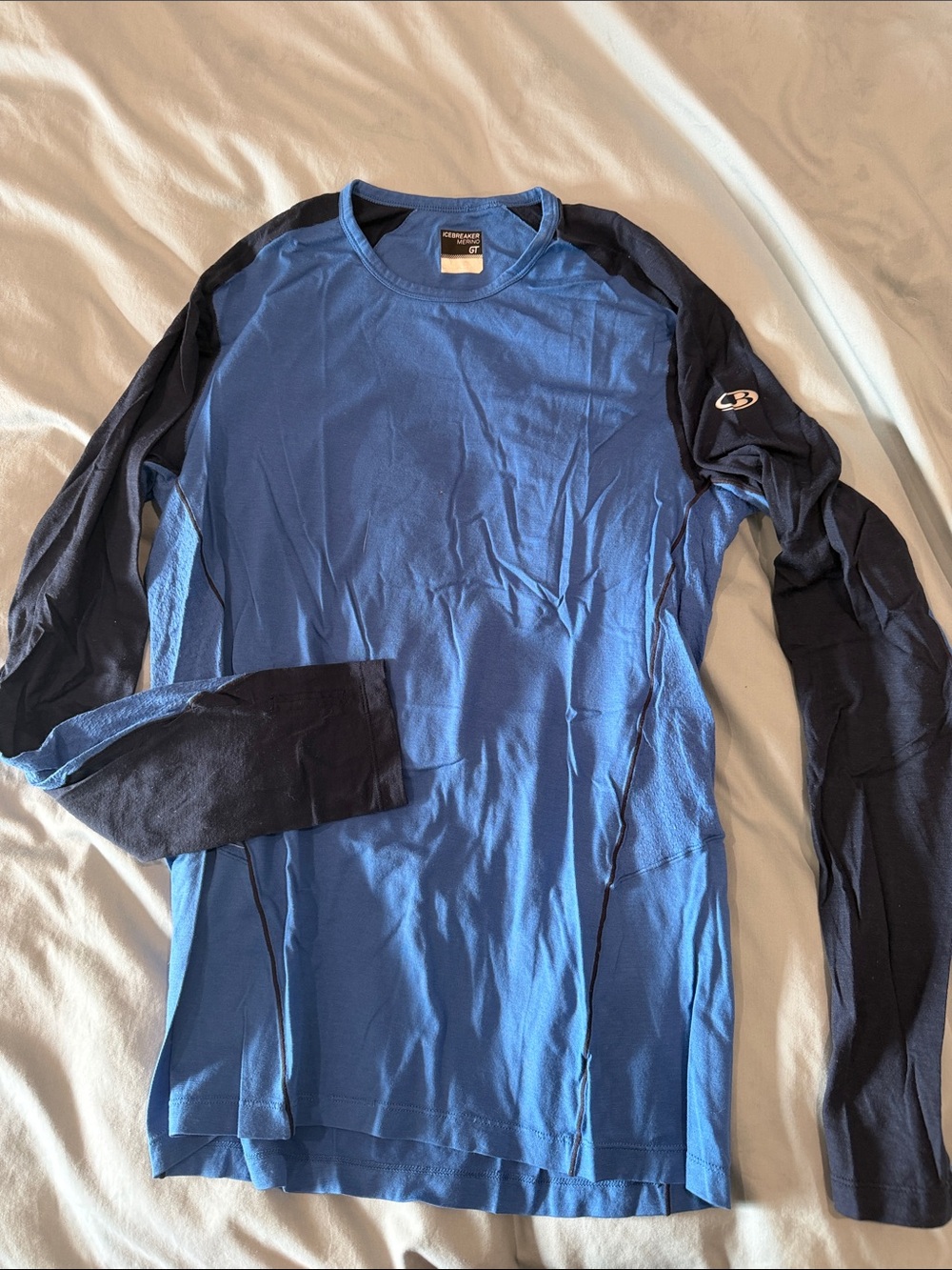 Icebreaker Men's Long Sleeve Crew — Blue with Navy Sleeves